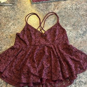 Abercrombie & Fitch Maroon Floral Lace Tank